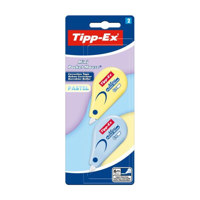 Tipp-Ex Mini Pocket Mouse Pastel Pack con 2 Cintas Correctoras 5mm x 6m - Resistente - Escritura Instantanea