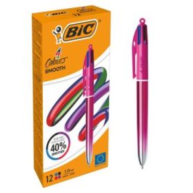 Bic 4 Colours Smooth Gradient Rosa Boligrafo de Bola Retractil - Punta Media de 1.0mm - Escritura un 40% mas Suave - 4 Colores d
