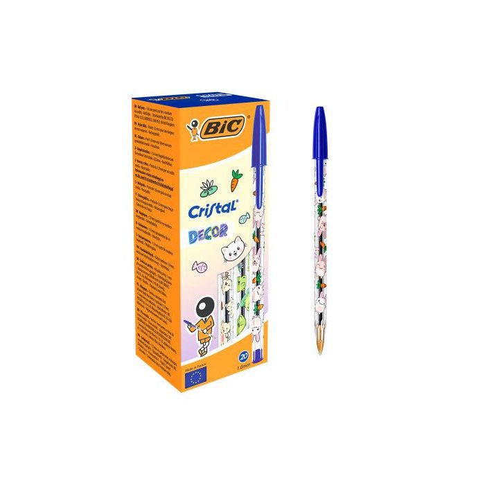 Bic Cristal Decor Kawaii Boligrafo de Bola - Cuerpo Transparente con Decoracion Kawaii - Punta redonda de 1mm - Trazo 0.4mm - Ti