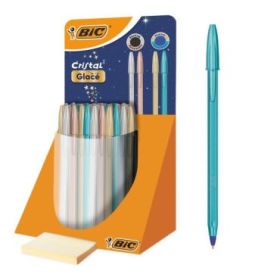 Bic Cristal Glace Expositor con 40 Boligrafos de Bola - Cuerpo Opaco en Colores Metalizados Mate - Punta Redonda de 1mm - Trazo