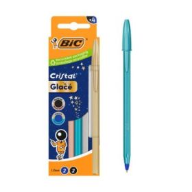Bic Cristal Glace Pack con 4 Boligrafos de Bola - Cuerpo Opaco en Colores Metalizados Mate - Punta Redonda de 1mm - Trazo 0.4mm