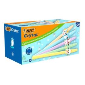 Bic Cristal Pastel Figurines Pack con 20 Boligrafos de Bola - Cuerpo Opaco en Colores Pastel con Figuras de Animales - Punta Red