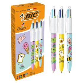 Bic 4 Colours Decors Kawaii Boligrafo de Bola Retractil - Punta Media de 1.0mm - Tinta con Base de Aceite - Cuerpo Decorado con