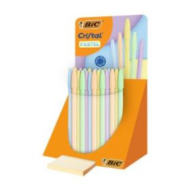 Bic Cristal Pastel Expositor con 40 Boligrafos de Bola - Cuerpo Opaco en Colores Pastel - Punta redonda de 1mm - Trazo 0.4mm - T