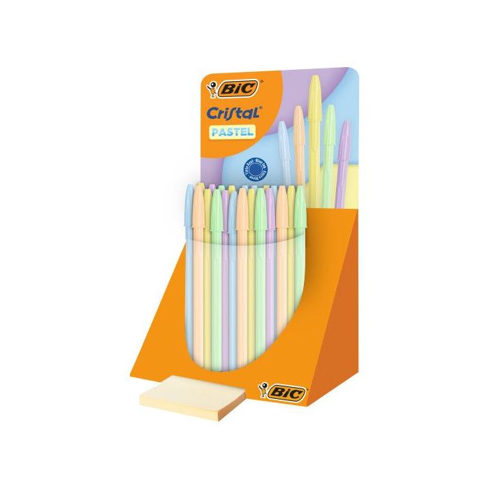 Bic Cristal Pastel Expositor con 40 Boligrafos de Bola - Cuerpo Opaco en Colores Pastel - Punta redonda de 1mm - Trazo 0.4mm - T