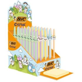 Bic Cristal Pastel Figurines Expositor con 40 Boligrafos de Bola - Cuerpo Opaco en Colores Pastel con Figuras de Animales - Punt