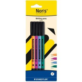 Staedtler 307 Noris Writing Pen Pack con 4 Rotuladores de Punta Fina - Trazo 0.6mm Aprox - Tinta Base de Agua - Cuerpo Fabricado