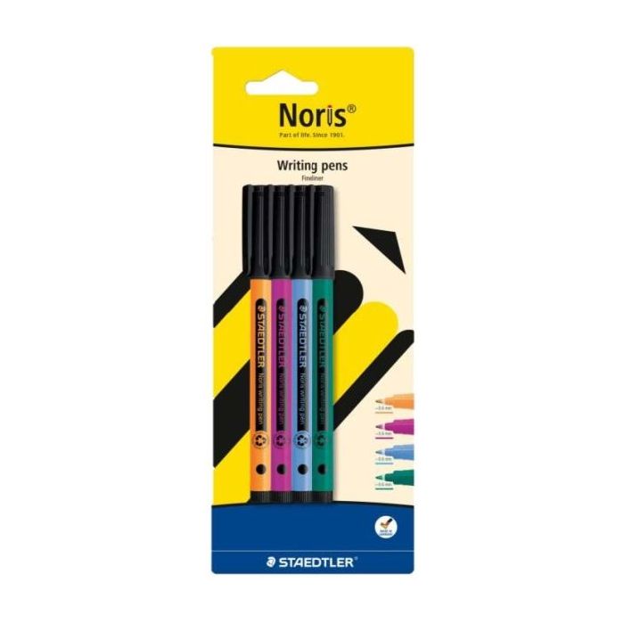 Staedtler 307 Noris Writing Pen Pack con 4 Rotuladores de Punta Fina - Trazo 0.6mm Aprox - Tinta Base de Agua - Cuerpo Fabricado