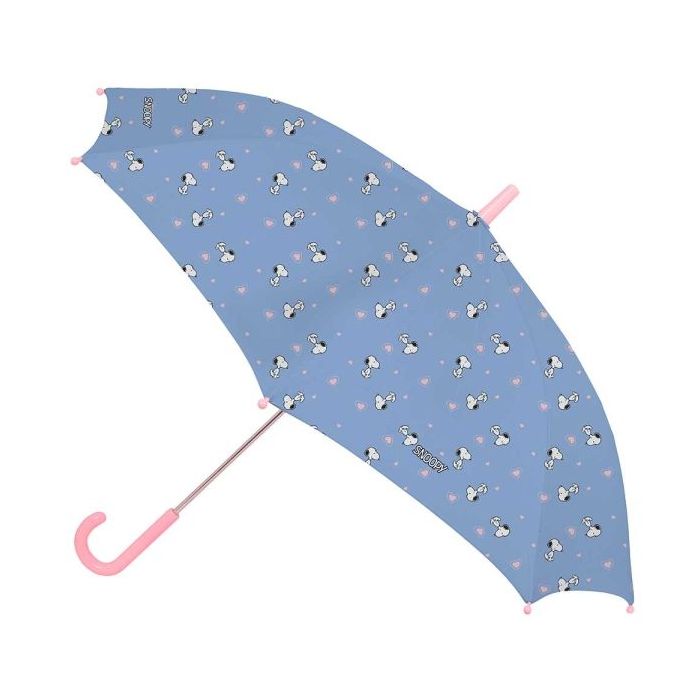 Safta Snoopy Paraguas Manual de 86cm - 8 Paneles - Asa y Punta de PVC - Poliester - Nervios de Acero de 8mm - Color Azul