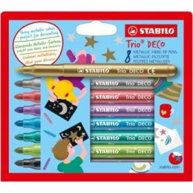 Stabilo Trio Deco Pack con 8 Rotuladores de Punta XL - Trazo 3mm - Zona de Agarre Triangular - Colores Metalicos Brillantes Surt