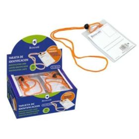 Bismark Portanombres Vertical con Cordon Naranja - Rapida Sustitucion de la Tarjeta - Tarjeta Incluida - Transparente