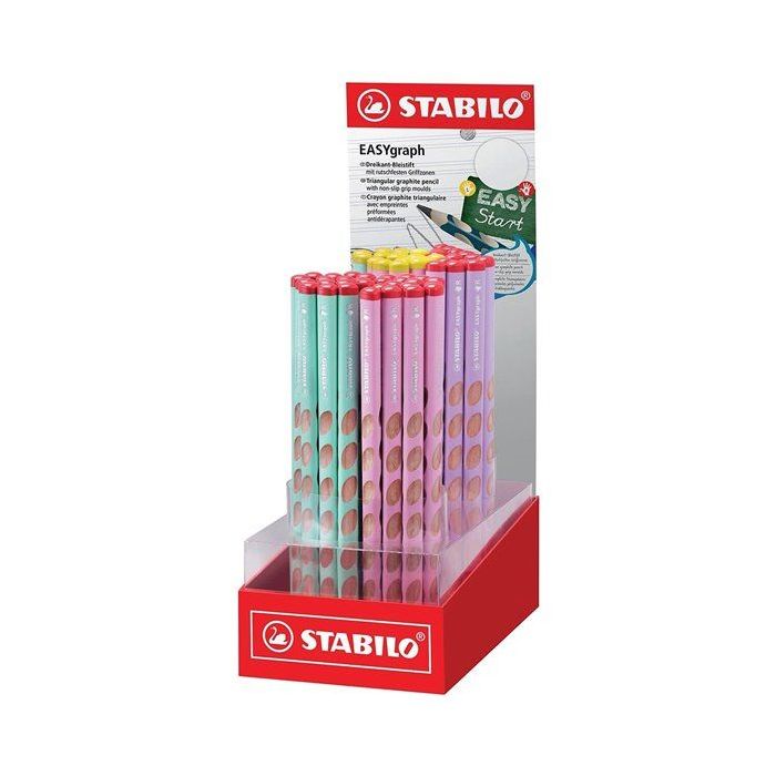 Stabilo Easygraph Pastel Expositor con 60 Lapices de Grafito - Para Uso Diestro y Zurdo - Mina HB de 3.15mm - Diseño Ergonomico