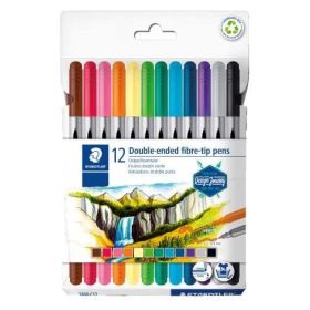 Staedtler 3200 Pack de 12 Rotuladores de Doble Punta - Resistente a la Presion - Colores Surtidos