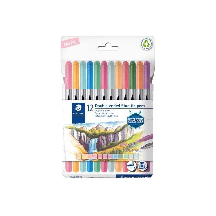Staedtler 3200 Pack de 12 Rotuladores de Doble Punta - Resistente a la Presion - Colores Pastel Surtidos