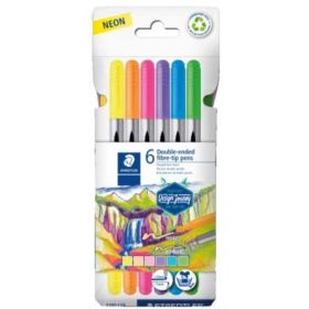 Staedtler 3200 Pack de 6 Rotuladores de Doble Punta - Resistente a la Presion - Colores Neon Surtidos