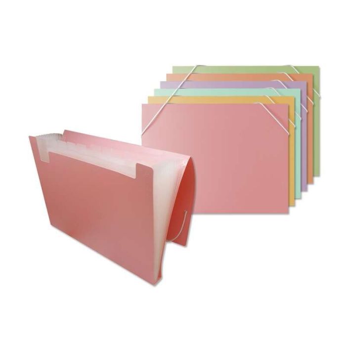 Bismark Pack de 8 Carpetas de Fuelle Polipropileno - 12 Departamentos - Cierre con Gomas - Colores Surtidos Pastel