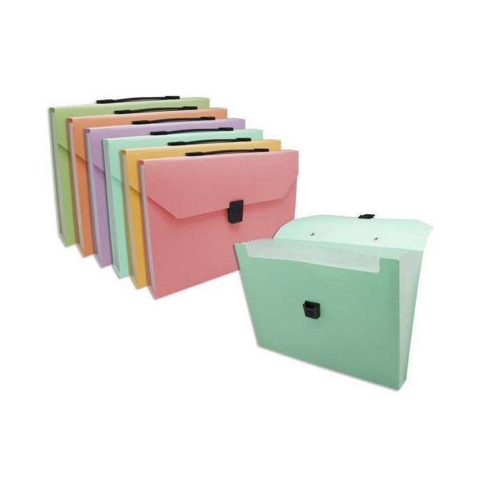 Bismark Maletin de Fuelle con 12 Departamentos A4 Polipropileno - Cierre de Broche - Colores Surtidos Pastel