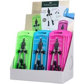 Faber-Castell Expositor de 15 Compases de Ajuste con Tornillo Central - Articulaciones en ambos Brazos - Adaptador Universal - B