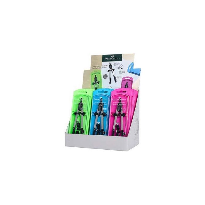 Faber-Castell Expositor de 15 Compases de Ajuste con Tornillo Central - Articulaciones en ambos Brazos - Adaptador Universal - B