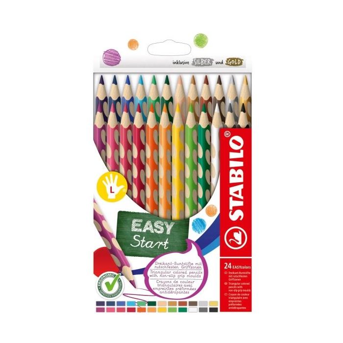 Stabilo Easycolors Pack con 24 Lapices de Colores Ergonomicos - Mina de 4.2mm - Forma Triangular - Uso Zurdo- Colores Surtidos