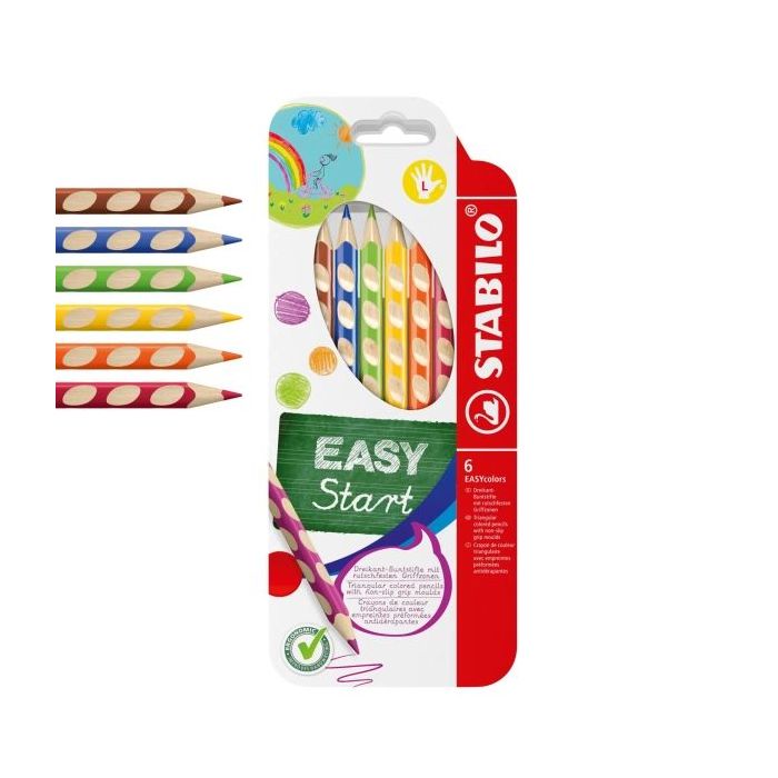 Stabilo Easycolors Pack con 6 Lapices de Colores Ergonomicos - Mina de 4.2mm - Forma Triangular - Uso Zurdo - Colores Surtidos
