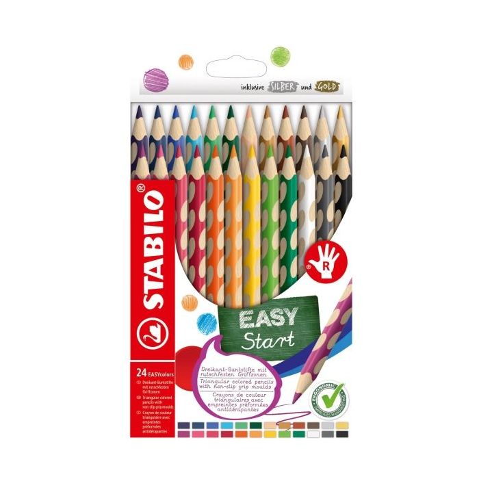 Stabilo Easycolors Pack con 24 Lapices de Colores Ergonomicos - Mina de 4.2mm - Forma Triangular - Uso Diestro - Colores Surtido