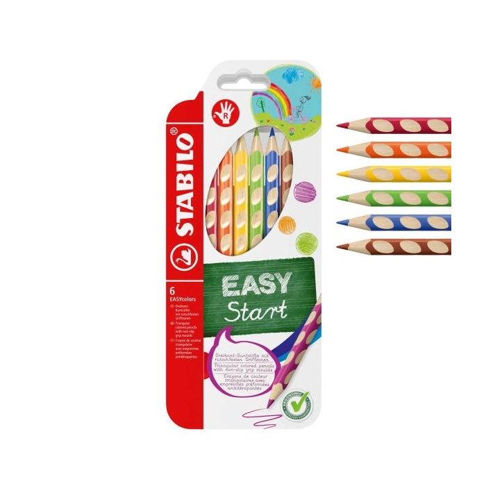 Stabilo Easycolors Pack con 6 Lapices de Colores Ergonomicos - Mina de 4.2mm - Forma Triangular - Uso Diestro - Colores Surtidos