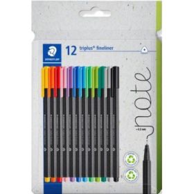 Staedtler Triplus Fineliner 334 Pack de 12 Rotuladores de Punta Fina - Trazo de 0.3mm aprox. - Tinta Antisecado a Base de Agua -