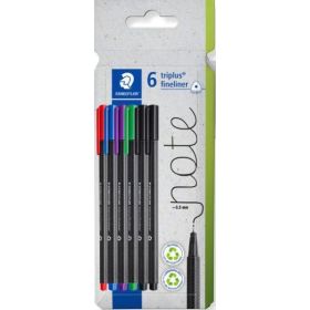 Staedtler Triplus Fineliner 334 Pack de 6 Rotuladores de Punta Fina - Trazo de 0.3mm aprox. - Tinta Antisecado a Base de Agua -