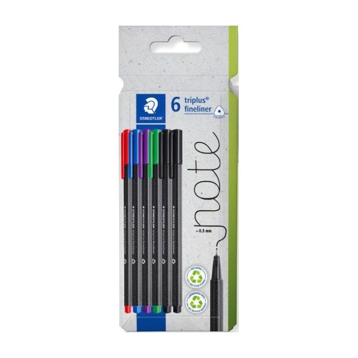 Staedtler Triplus Fineliner 334 Pack de 6 Rotuladores de Punta Fina - Trazo de 0.3mm aprox. - Tinta Antisecado a Base de Agua -