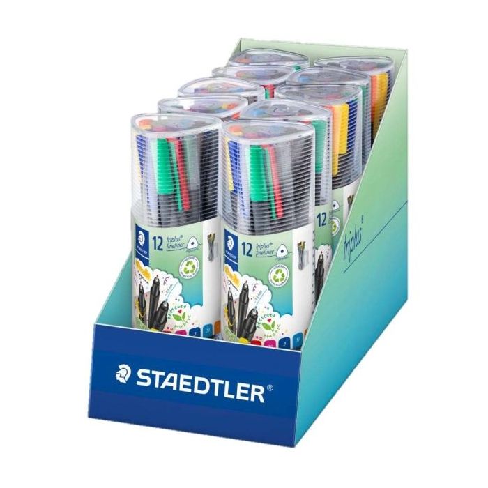 Staedtler Triplus Fineliner 334 Pack de 12 Rotuladores Punta Fina - Trazo 0.3 mm aprox. - Tinta Base de Agua - 97% de Plastico R