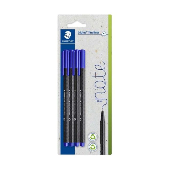 Staedtler Triplus Fineliner 334 Pack de 4 Rotuladores de Punta Fina - Trazo de 0.3mm aprox. - Tinta Antisecado a Base de Agua -