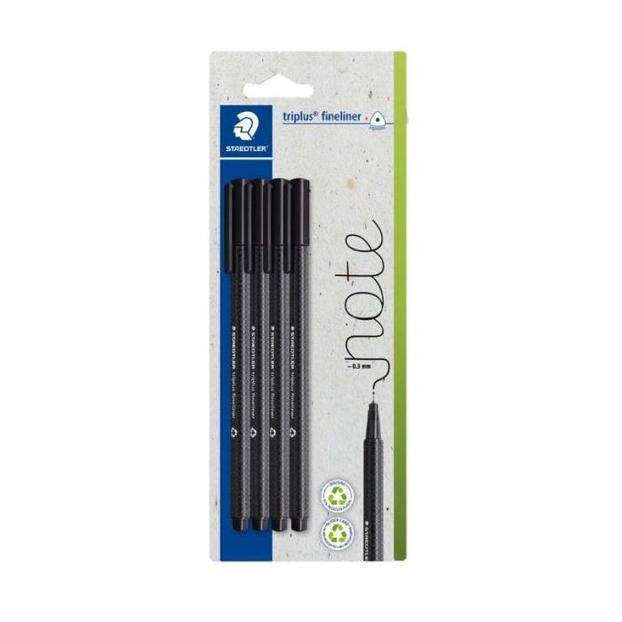 Staedtler Triplus Fineliner 334 Pack de 4 Rotuladores de Punta Fina - Trazo de 0.3mm aprox. - Tinta Antisecado a Base de Agua -