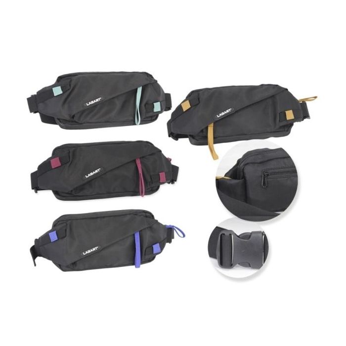 Lagart Smart Bandolera/Riñonera - 3 Bolsillos - Cinta Ajustable - Fabricada en Nylon Impermeable - Medidas 24x12x5cm - Color Neg