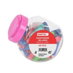 Safta Pack de 48 Adaptadores - Material Suave - Apto para Ambas Manos - Reduce Fatiga - Compatible con Lapices y Boligrafos - Co