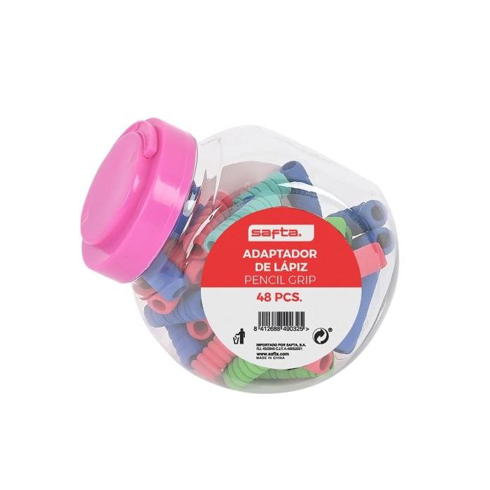 Safta Pack de 48 Adaptadores - Material Suave - Apto para Ambas Manos - Reduce Fatiga - Compatible con Lapices y Boligrafos - Co