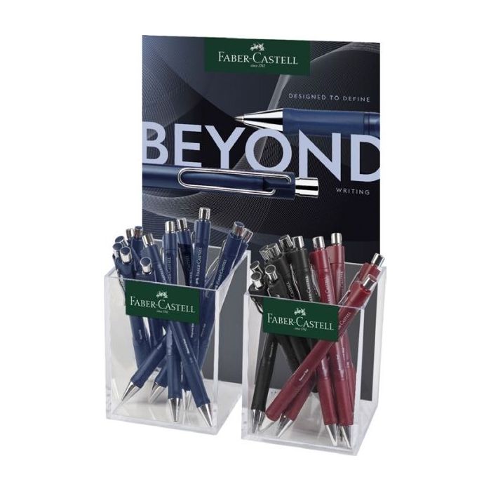 Faber-Castell Beyond Ball Expositor con 24 Boligrafos Retractiles - Punta 1mm - Trazo de 0.5mm - Grip de Agarre - Colores Surtid