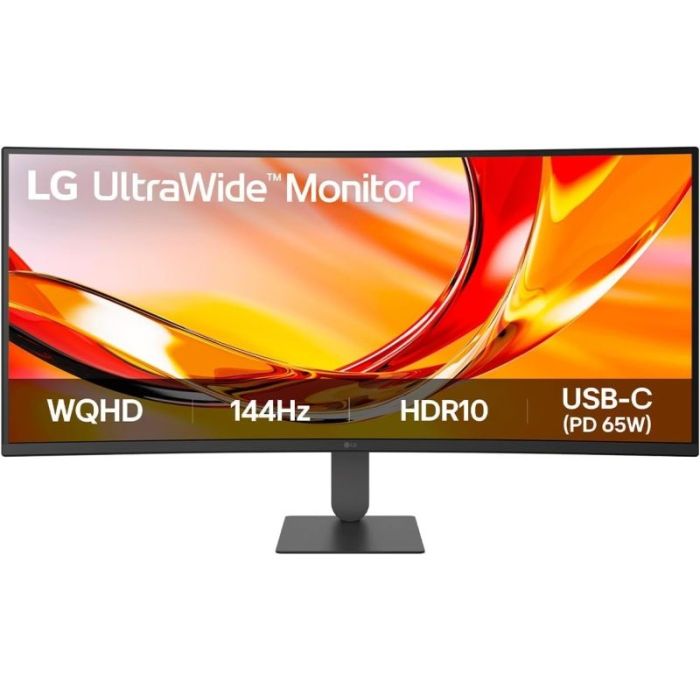 LG Ultrawide Monitor 34  Curvo 1800R VA QHD 144Hz HDR10 AMD FreeSync Premium - Respuesta 5ms - 21:9 - Ajustable en Altura, Incli