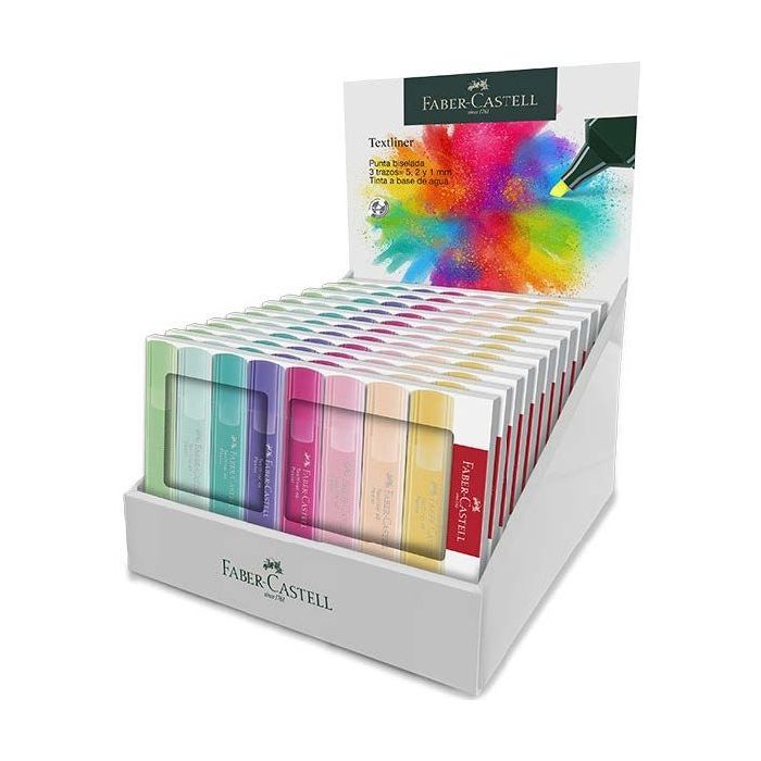 Faber-Castell Textliner 46 Pastel Expositor con 11 Packs de 8 Marcadores Fluorescentes - Punta Biselada - Trazo entre 1mm y 5mm