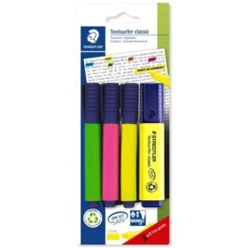 Staedtler Textsurfer Classic 364 Pack de 4 Marcadores Fluorescentes - Secado Rapido - Trazo 1 - 5mm Aprox - Colores Surtidos