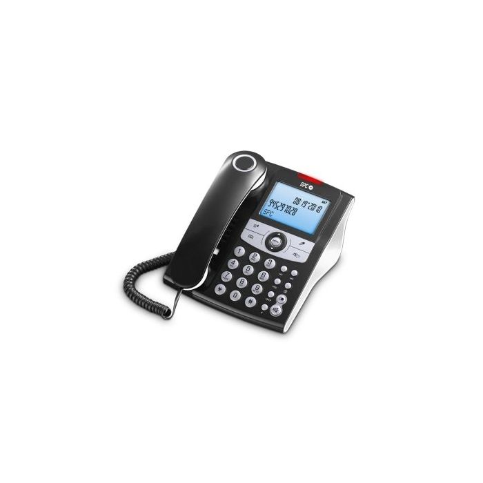 SPC Elegance ID Telefono Fijo - 2 Memorias Directas - Manos Libres - Señal Luminosa Llamadas Perdidas - Color Negro