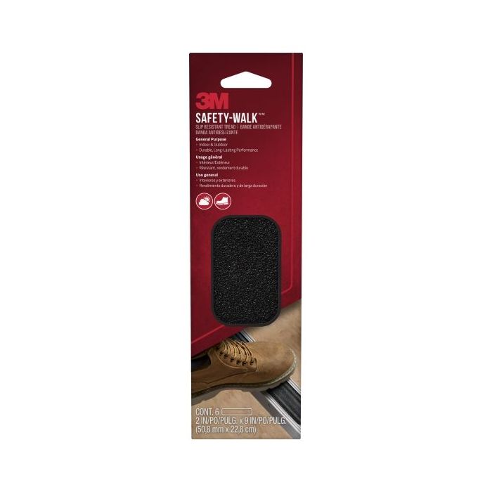 3M Safety-Walk Pack de 6 Tiras Adhesivas Antideslizantes - Uso en Interior y Exterior - 50.8mm x 228m - Color Negro