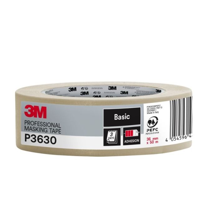 3M Cinta de Enmascarar Profesional - 36mm x 50m - 70% PEFC - Color Blanco