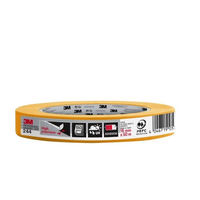 3M Cinta de Enmascarar Profesional - Multisuperficie - 18mm x 50m - 100% PEFC - Color Naranja