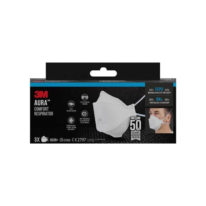 3M Aura Pack de 3 Mascarillas para Particulas FFP2 - Desechable - Sin Valvula - para Niveles Medios de Particulas - Color Blanco