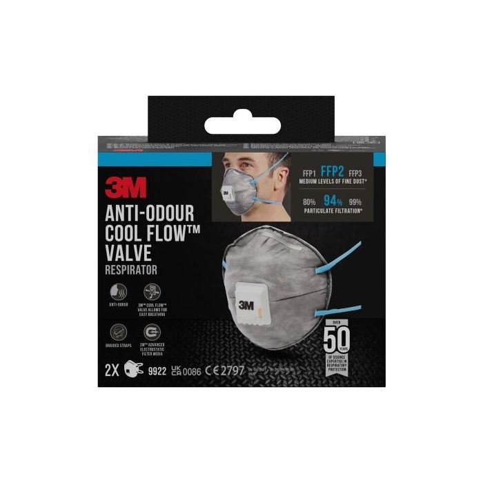 3M Pack de 2 Mascarillas para Particulas FFP2 - Desechable - con Valvula - para Niveles Medios de Particulas - Color Gris