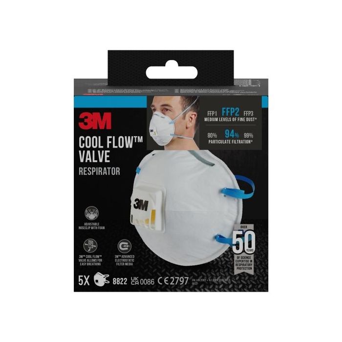 3M Pack de 5 Mascarillas para Particulas FFP2 - Desechable - con Valvula - para Niveles Medios de Particulas - Color Blanco