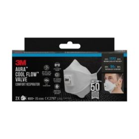 3M Aura Comfort Cool Flow Pack de 2 Mascarillas para Particulas FFP2 - Desechable - con Valvula - para Niveles Medios de Particu