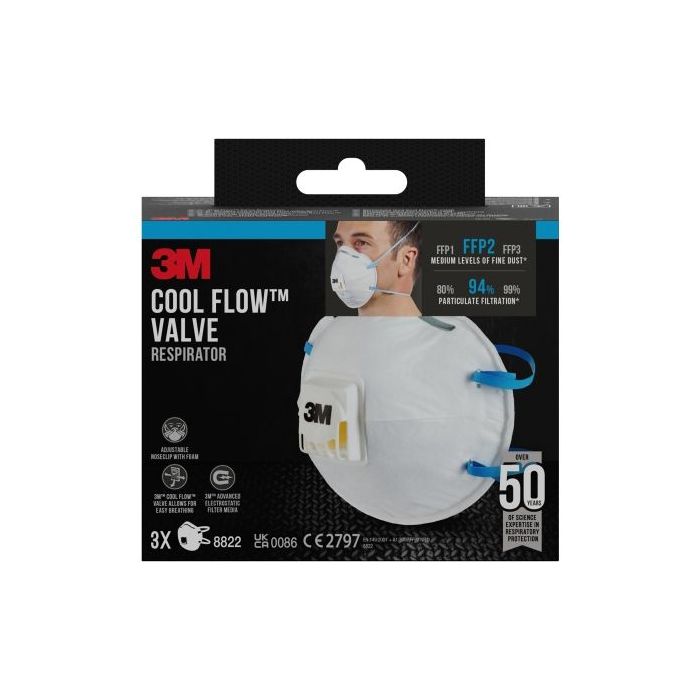 3M Cool Flow Pack de 3 Mascarillas para Particulas FFP2 - Desechable - con Valvula - para Niveles Medios de Particulas - Color B