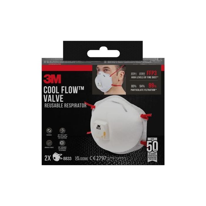 3M Cool Flow Pack de 2 Mascarillas para Particulas FFP3 - Reutilizable - con Valvula - para Altos Niveles de Particulas - Color